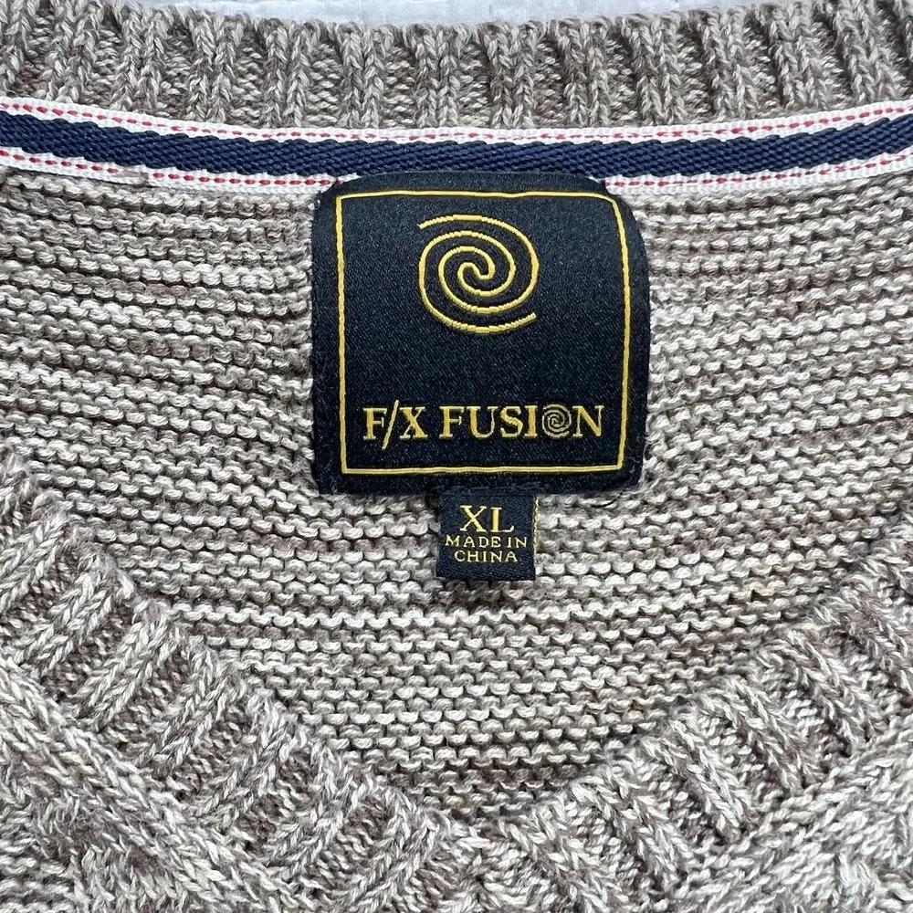 FX Fusion Cable Knit Grandpa Sweater V-Neck Drop Down Khaki Color Men's Size XL - Picture 5 of 7